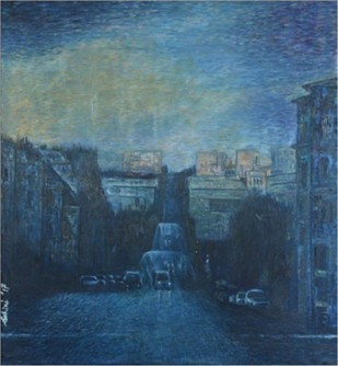 A darkening cityscape